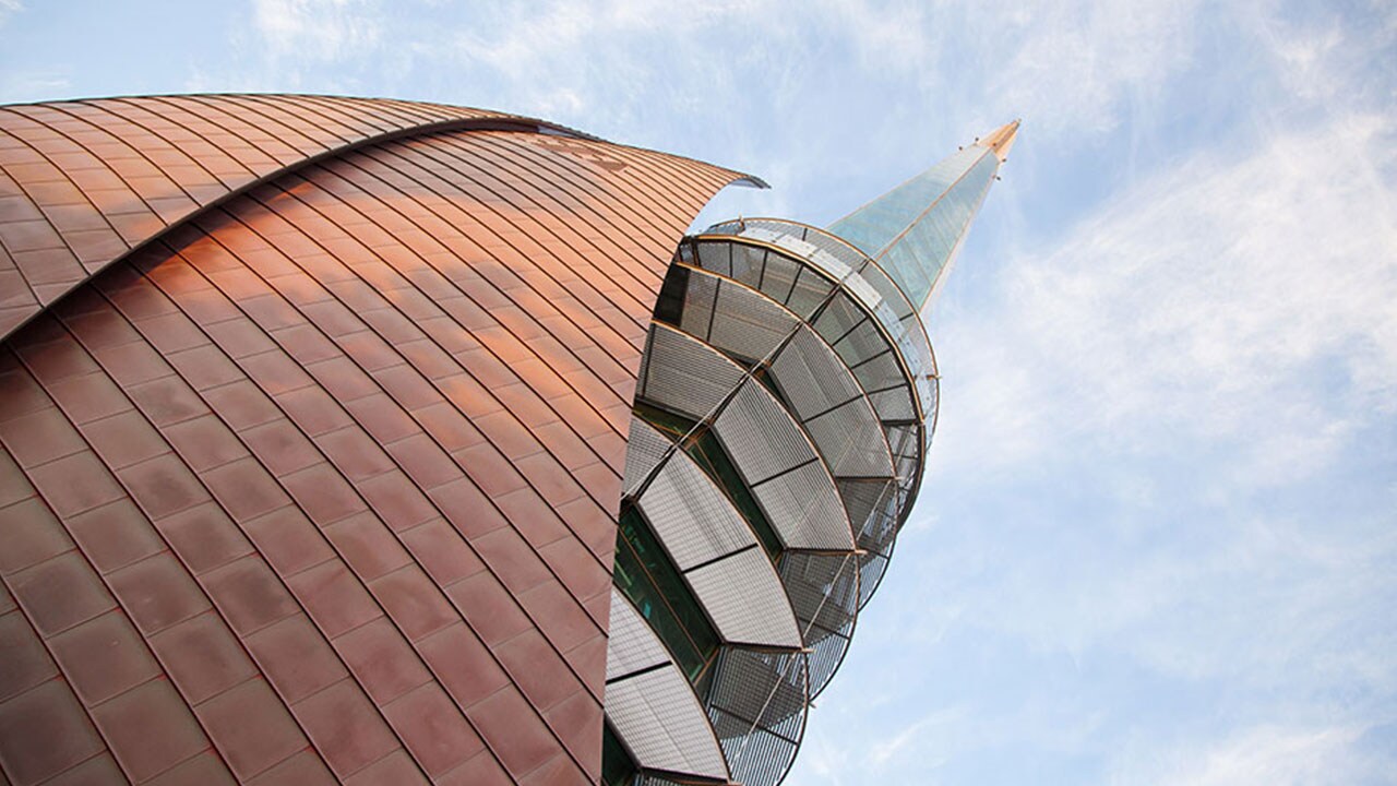 Close-up of the bell tower in Perth, Western Australia. This is a local landmark located next to the Swan River, just a short walk from the central city area.
