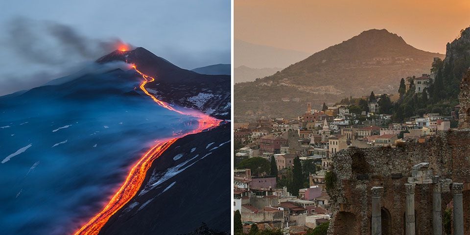 Etna at night & The view from Taormina