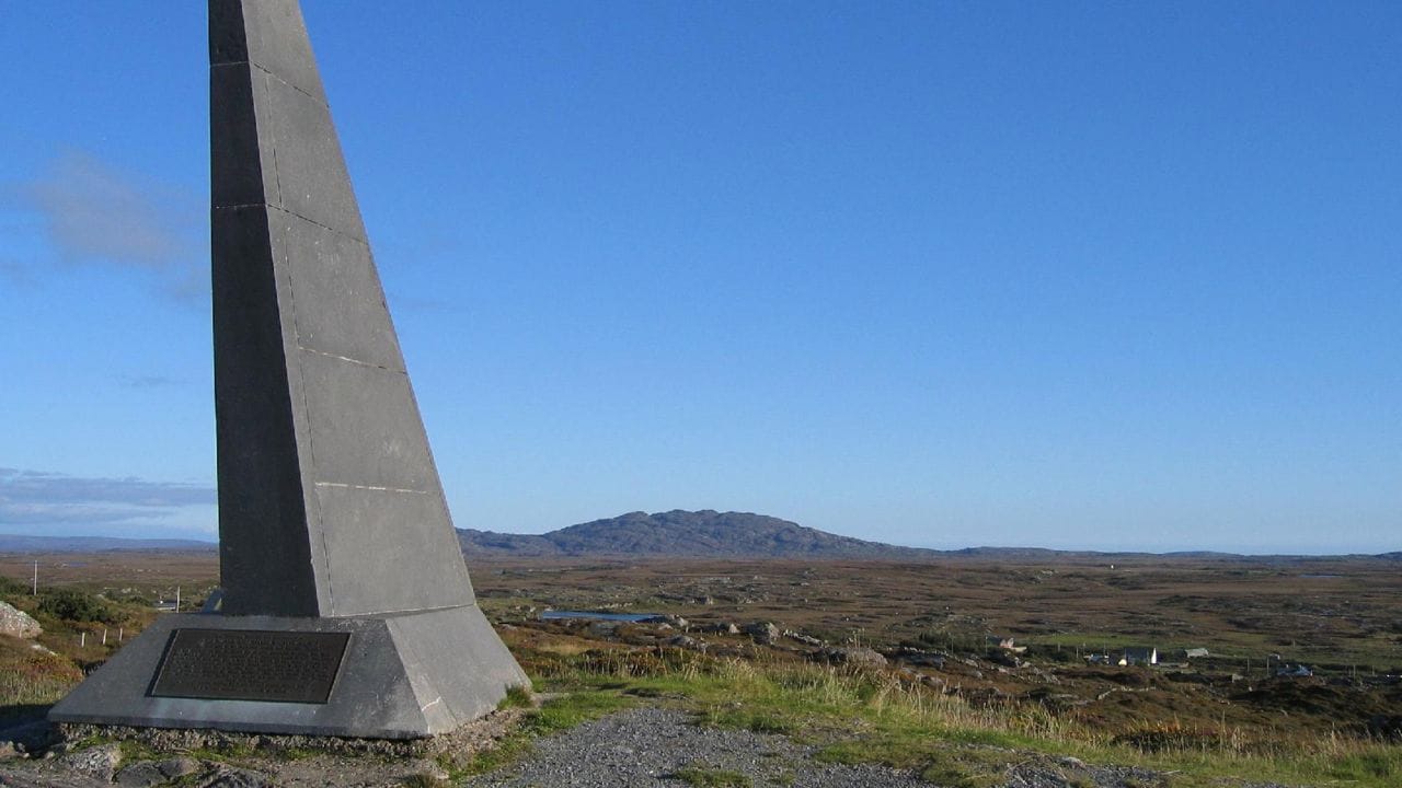 A memorial near Clifden dedicated to the pioneering transatlantic flight of Alcock and Brown.