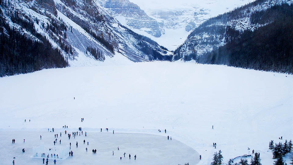 Frozen lake in Banff National Park in Alberta, Canada
